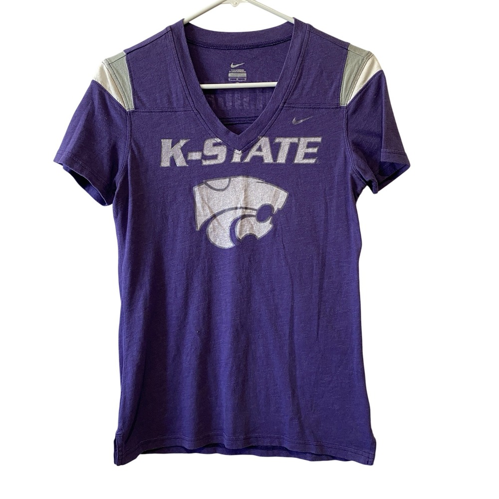 Kansas State Wildcats Shirt Size M Purple Graphic V Neck Nike Tee #1